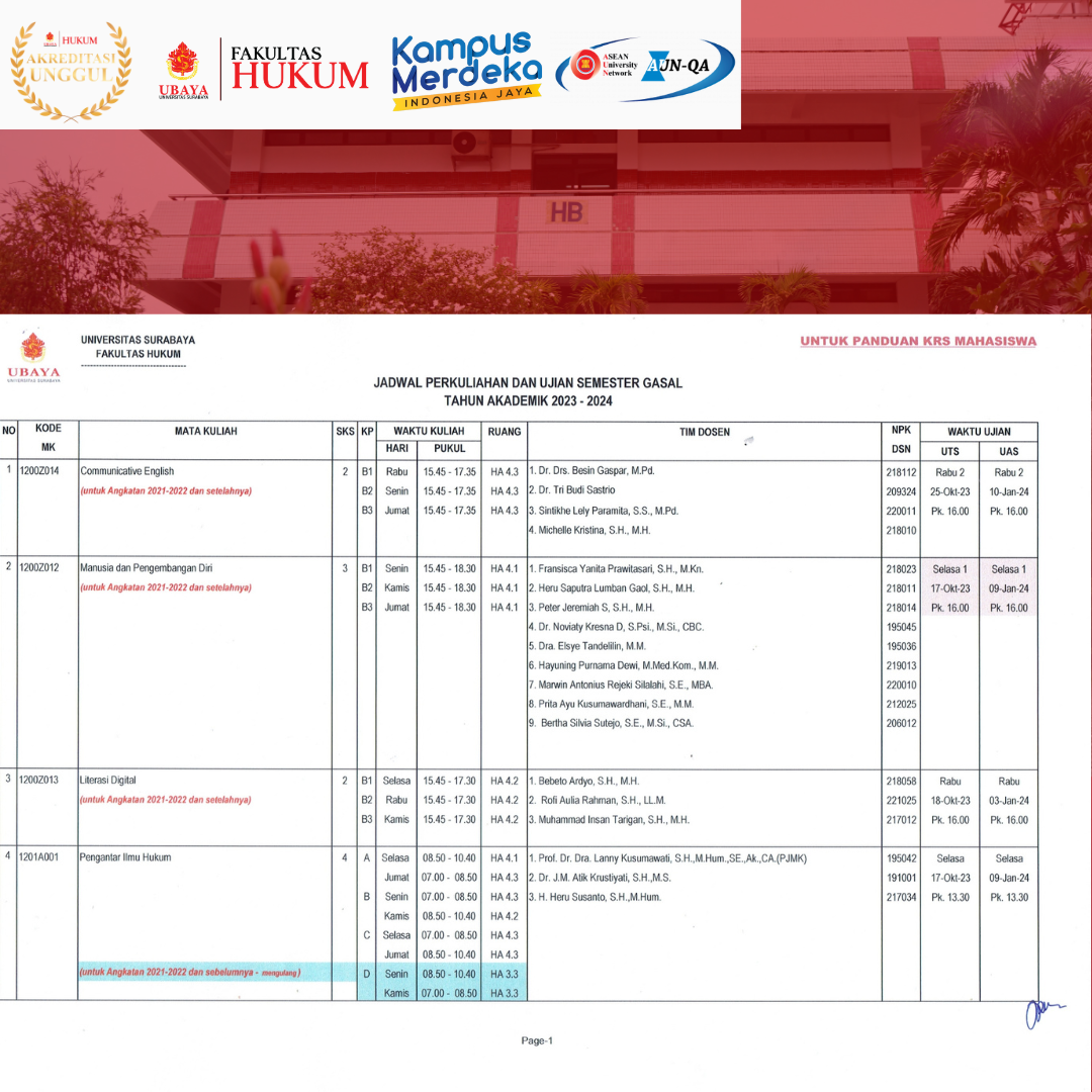 Untuk Pedoman Krs Jadwal Mata Kuliah Dan Ujian Semester Gasal